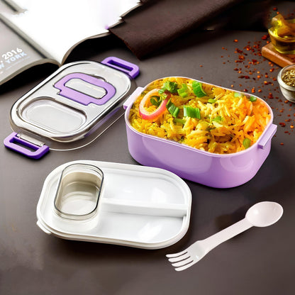 Wukusy multi-functional leakproof lunch box with cutlery and tumbler for home and kitchen use, featuring a secure lid and convenient design.