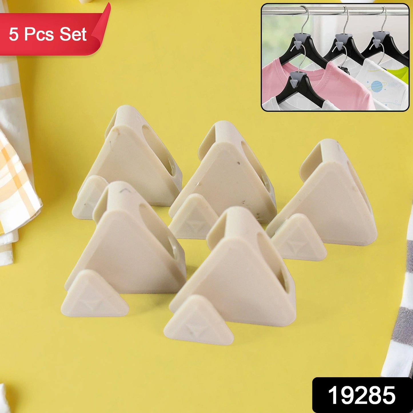 Set of 5 Wukusy multi-functional plastic triangle hanger connector hooks for home and kitchen organization.