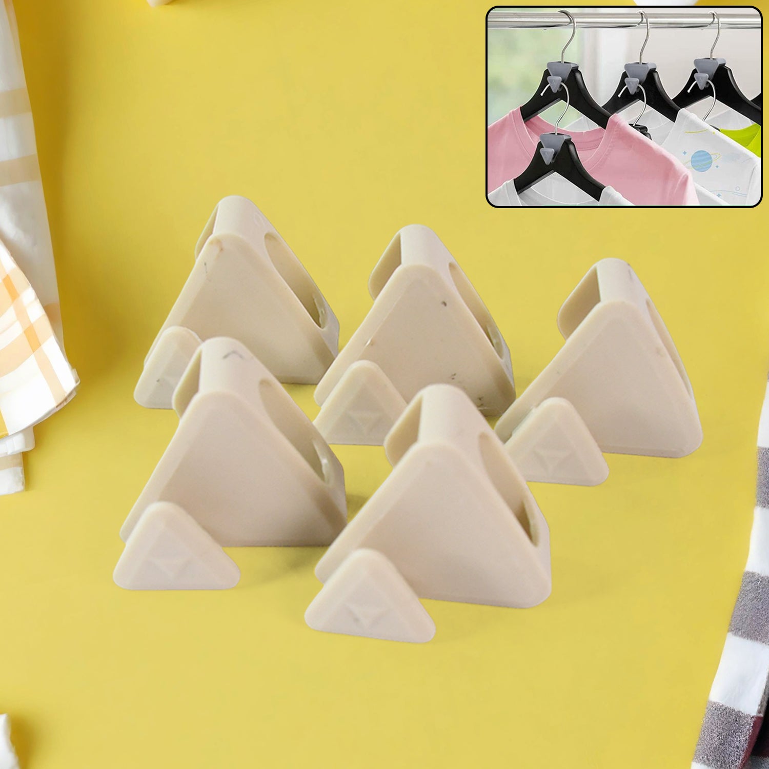 Set of five Wukusy plastic triangle hanger connector hooks for versatile home and kitchen organization.