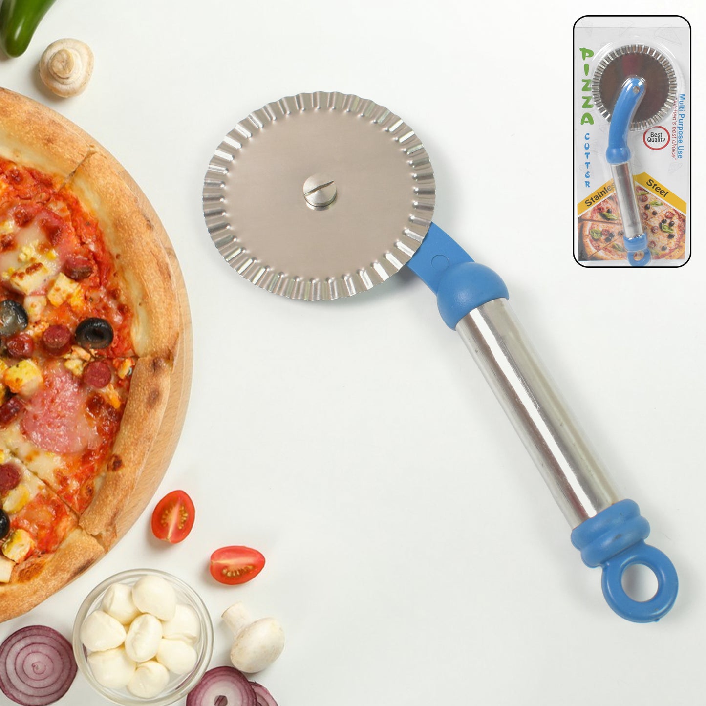 Wukusy multi-purpose curly pizza cutter and pastry cutter for sandwiches, made of durable stainless steel, suitable for home kitchen use.
