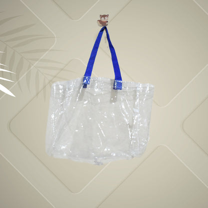 Wukusy multifunction transparent handle bag for home and kitchen use, showing clear plastic with sturdy handle and spacious interior.