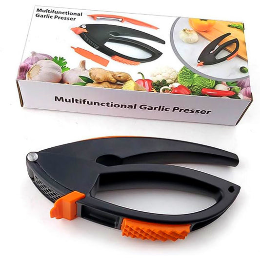 Wukusy multifunctional garlic press and crusher tool for mincing garlic in a home kitchen setting.