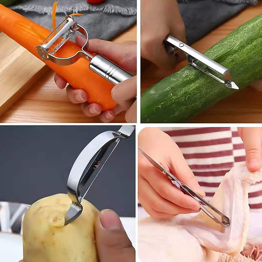 Wukusy multifunctional peeler and grater set for vegetables and fruits, 3-piece kitchen tool for peeling and grating.