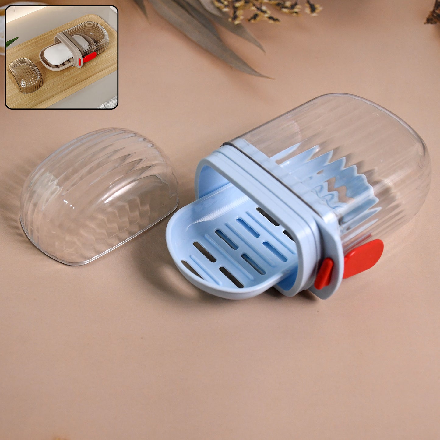 Wukusy multifunctional soap box with drain tray and lock clip, designed for kitchen or bathroom use, showing the soap holder and drainage system