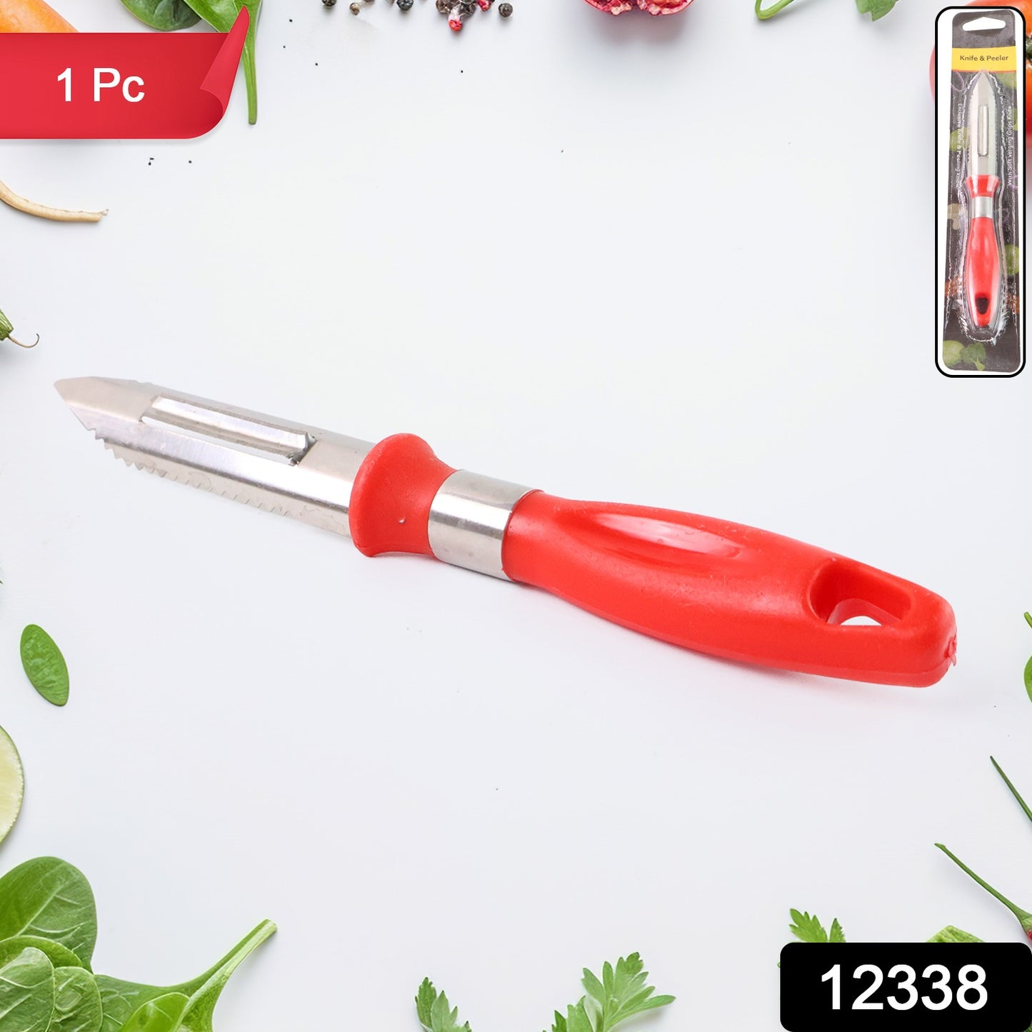 Wukusy 2-in-1 stainless steel knife peeler for versatile kitchen use, displayed with its sharp blade and ergonomic handle.