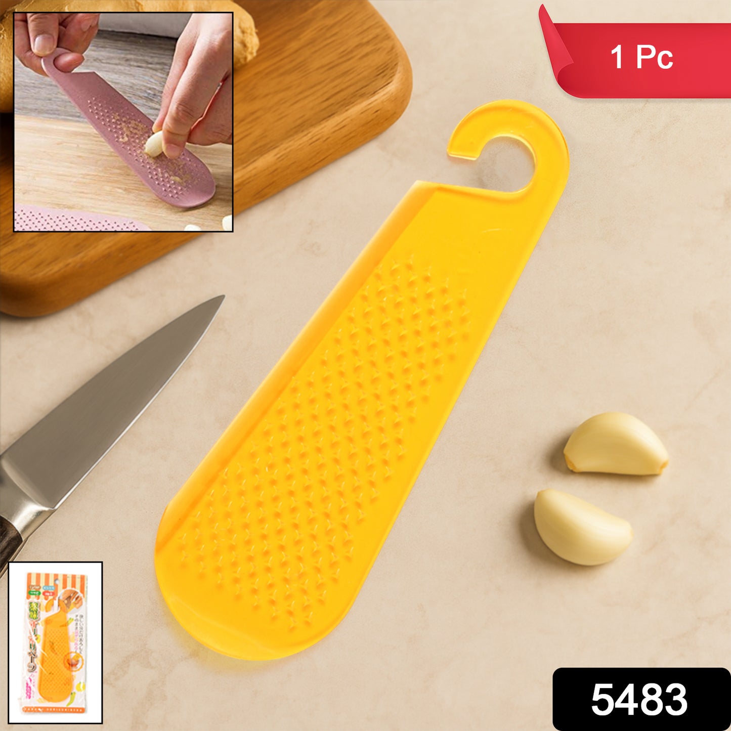 Wukusy multipurpose garlic and ginger grater peeler tool with hanging hook, ideal for kitchen prep and easy storage.