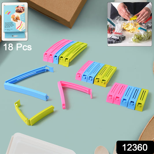 Set of 18 Wukusy multipurpose plastic pouch sealer clips for sealing food storage bags in home and kitchen use.