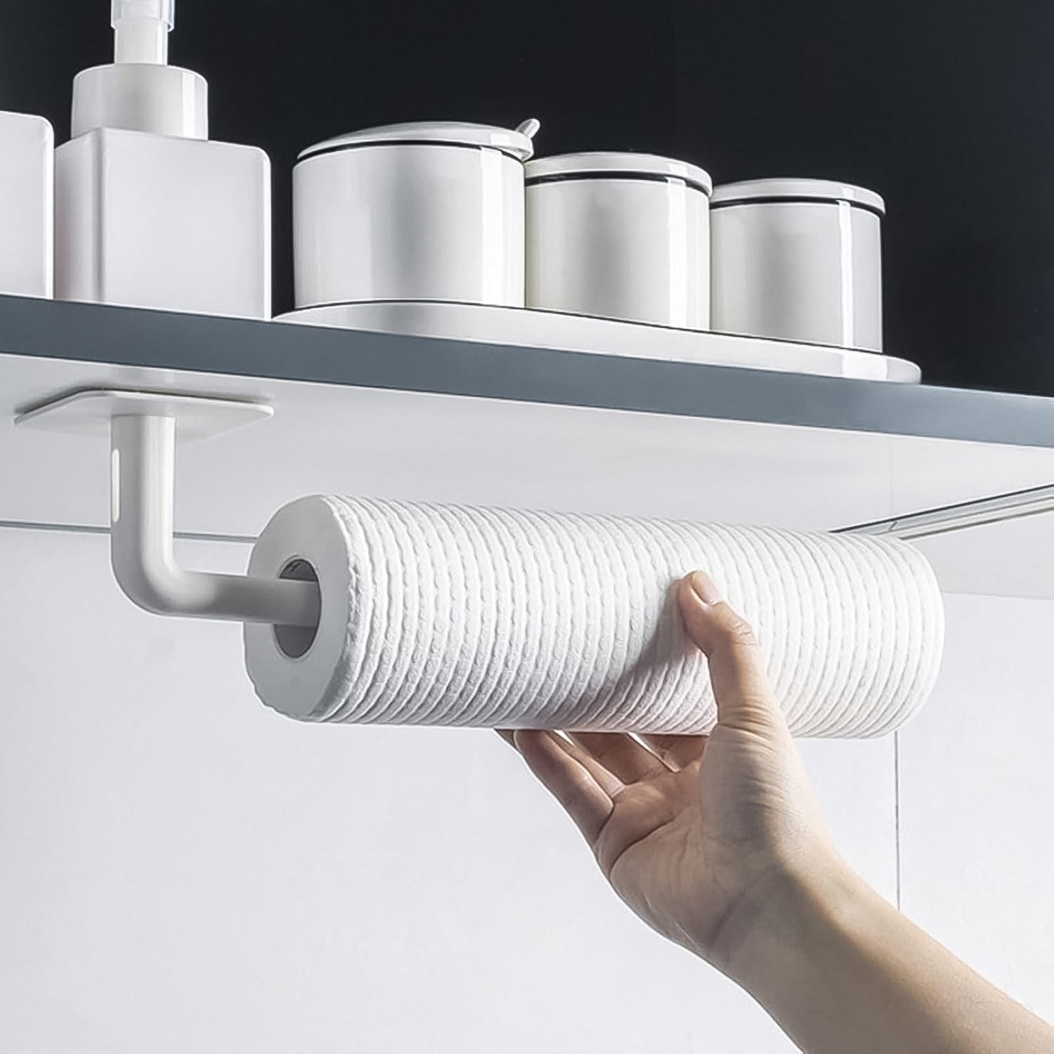 Wukusy multipurpose shelf organizer hanging storage rack with two adhesive hooks, ideal for home and kitchen organization.
