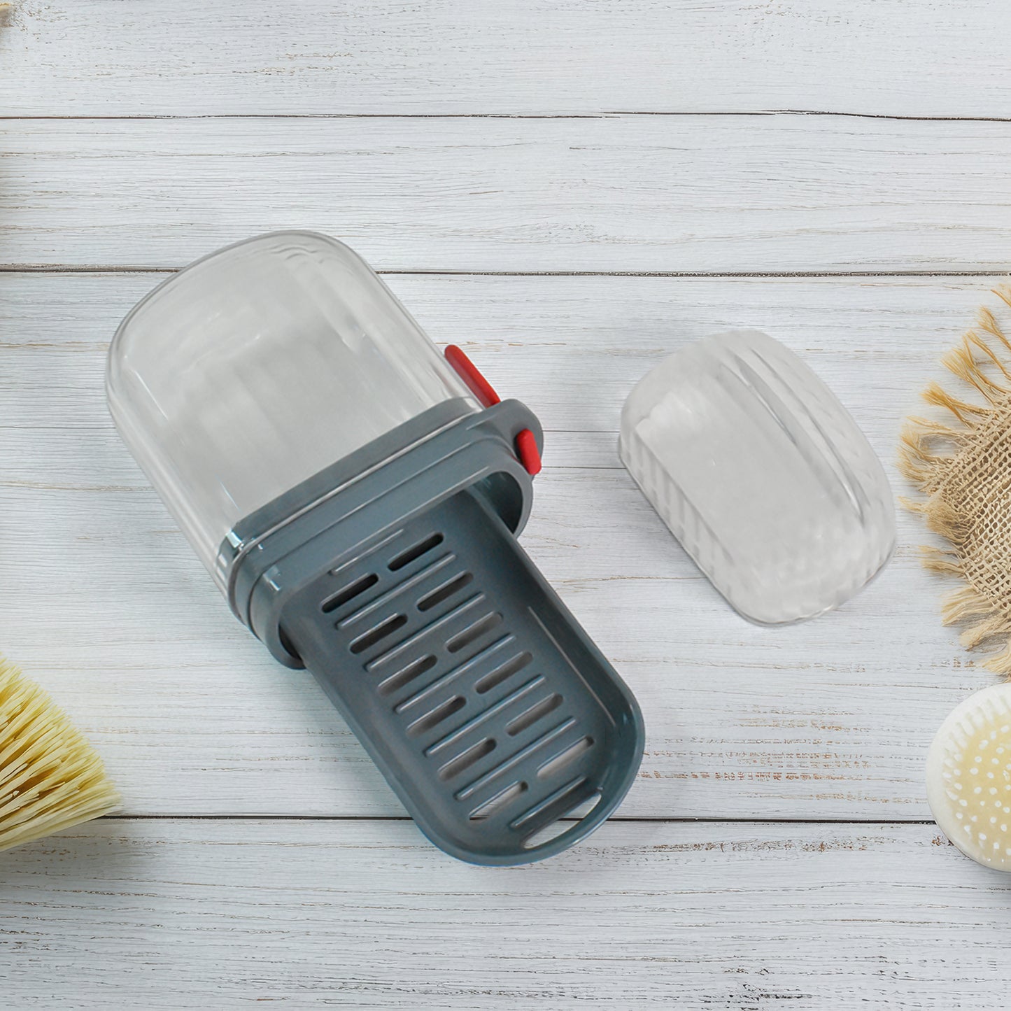 Wukusy multipurpose soap box holder with transparent dust-proof lid for home and kitchen use.