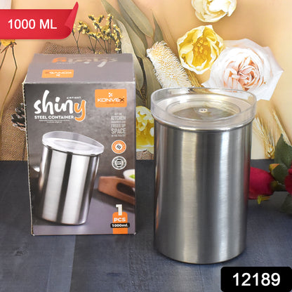 Wukusy stainless steel airtight container with see-through lid, 1000ml, ideal for kitchen storage and organization.