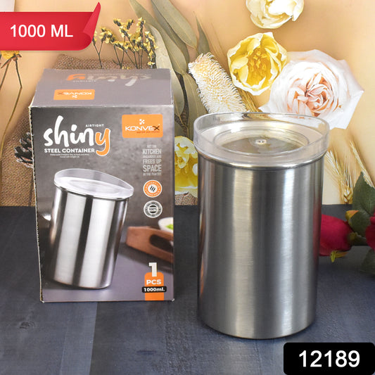 Wukusy stainless steel airtight container with see-through lid, 1000ml, ideal for kitchen storage and organization.