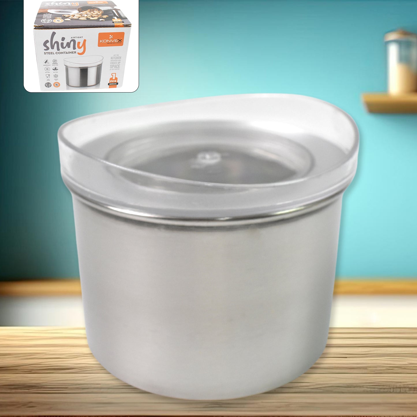 Wukusy stainless steel airtight container with transparent lid, 500ml, ideal for kitchen storage and organization.
