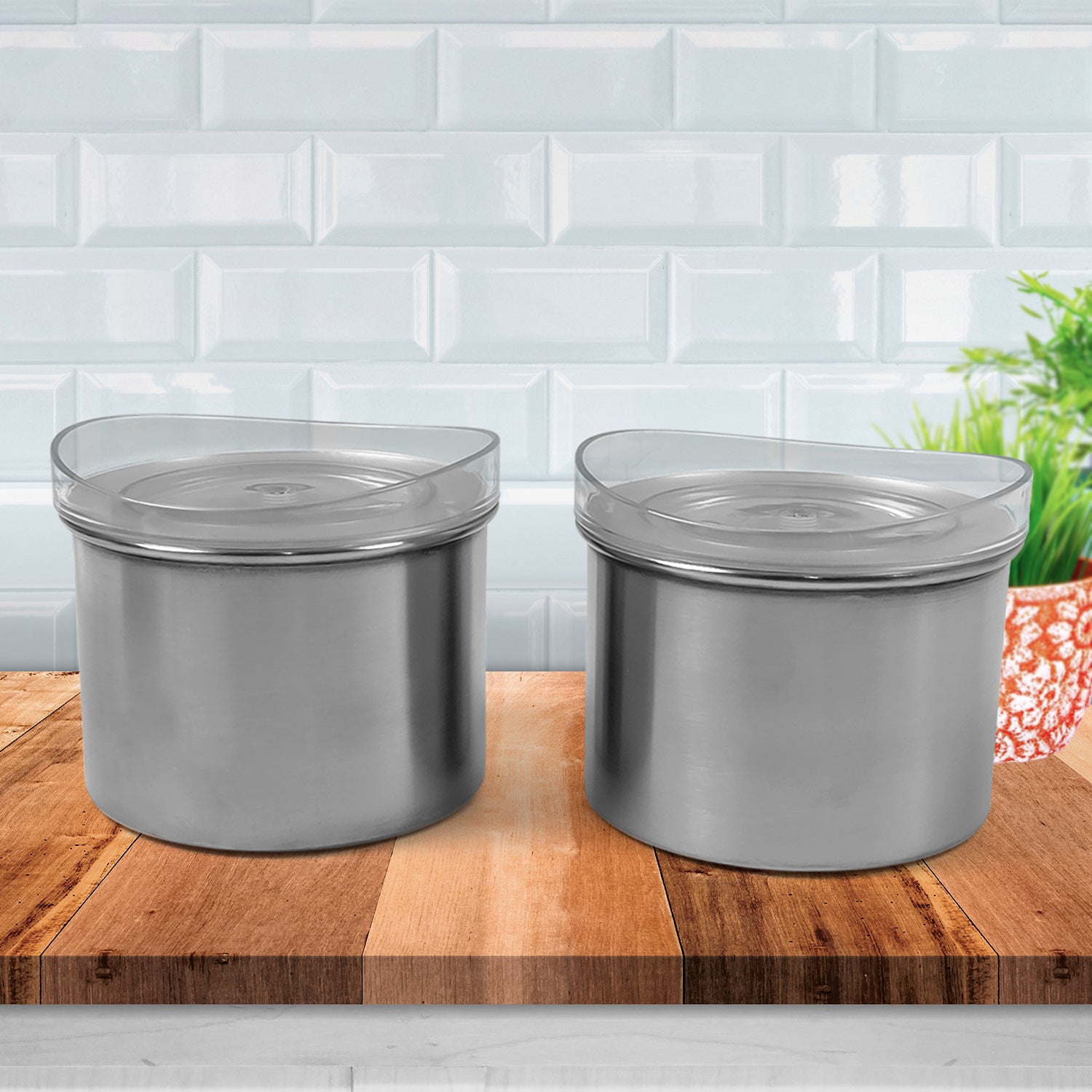 Wukusy stainless steel airtight containers with transparent lids, 2-pack, 500 ml, ideal for kitchen storage and organization