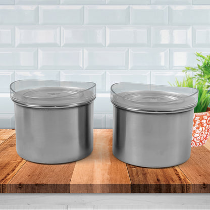 Wukusy stainless steel airtight containers with transparent lids, 2-pack, 500 ml, ideal for kitchen storage and organization
