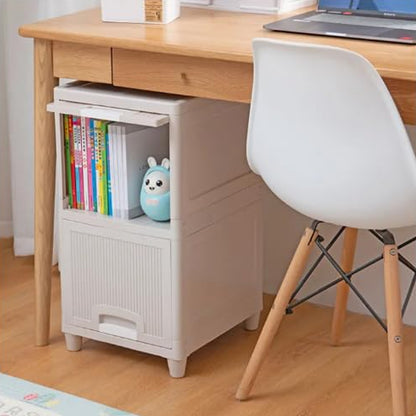 Wukusy 2-layer plastic multipurpose storage cabinet with foldable drawers for kitchen, bathroom, or bedroom organization.