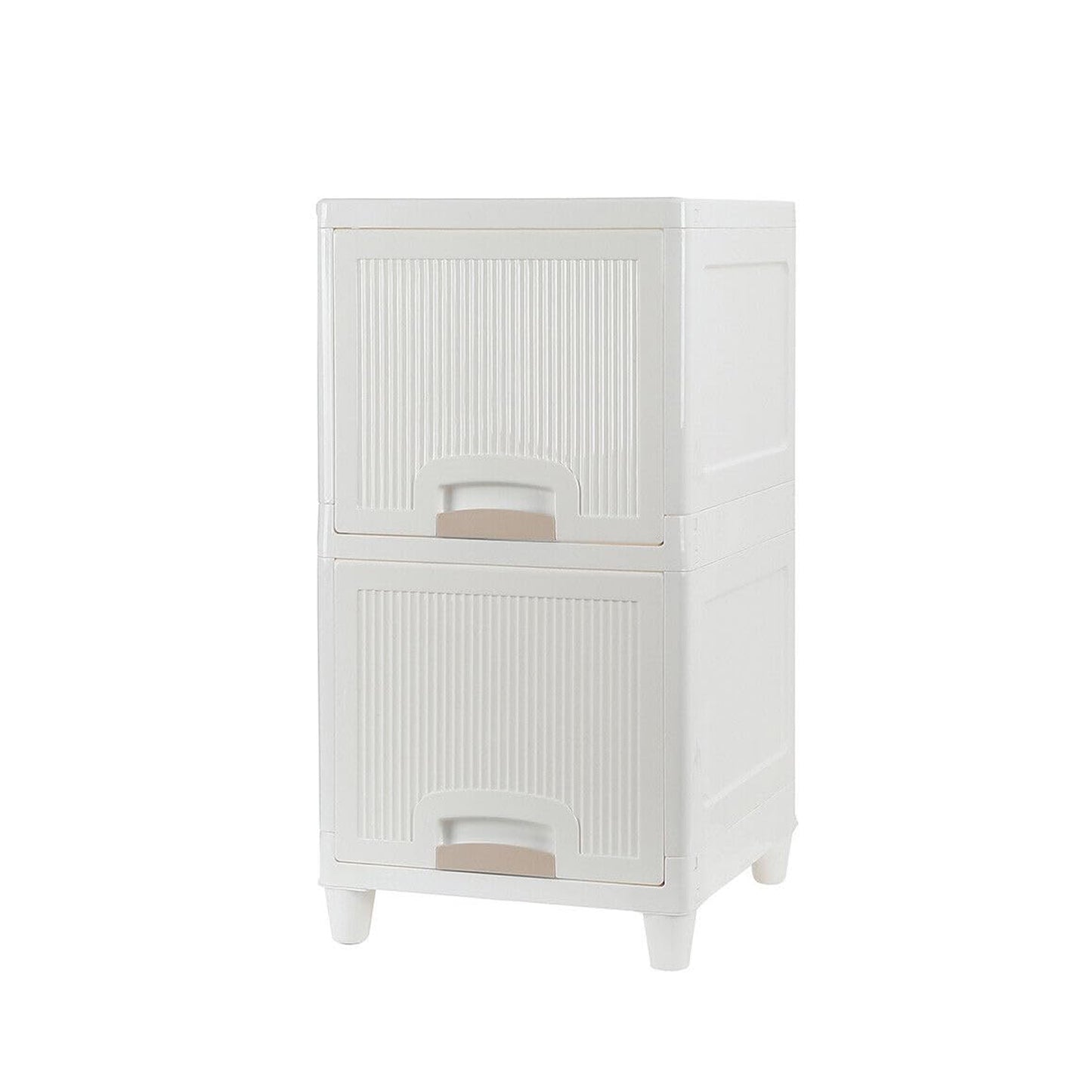 Wukusy 2-layer plastic multipurpose storage cabinet with foldable drawers for kitchen, bathroom, or bedroom organization.