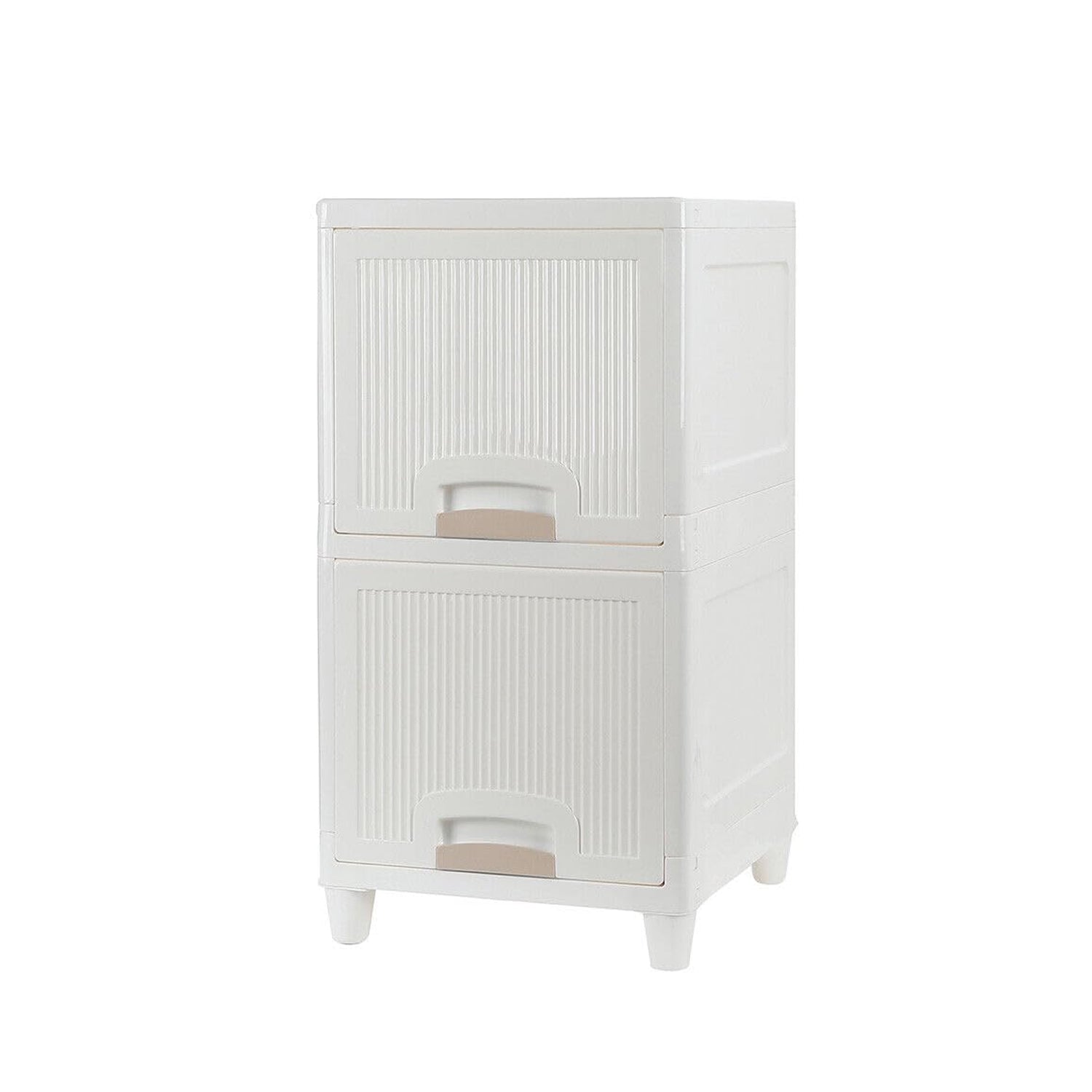 Wukusy 2-layer plastic multipurpose storage cabinet with foldable drawers for kitchen, bathroom, or bedroom organization.