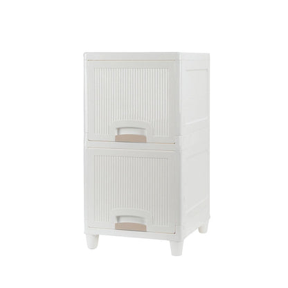 Wukusy 2-layer plastic multipurpose storage cabinet with foldable drawers for kitchen, bathroom, or bedroom organization.