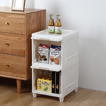 Wukusy 2-layer plastic multi-purpose storage cabinet with foldable drawers for kitchen, bathroom, or bedroom organization.