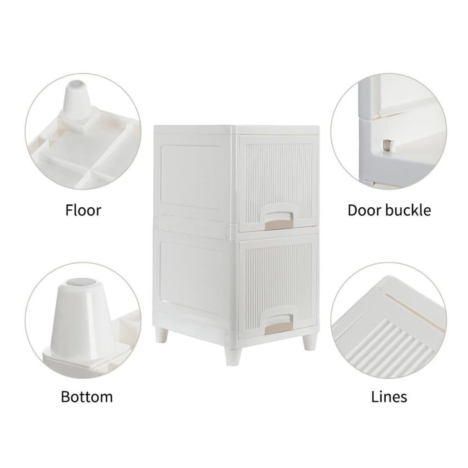 Wukusy 2-layer plastic multipurpose storage cabinet with foldable drawers, ideal for kitchen, bathroom, or bedroom organization.