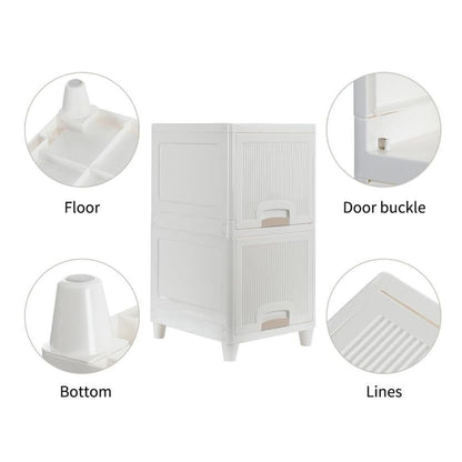 Wukusy 2-layer plastic multipurpose storage cabinet with foldable drawers, ideal for kitchen, bathroom, or bedroom organization.