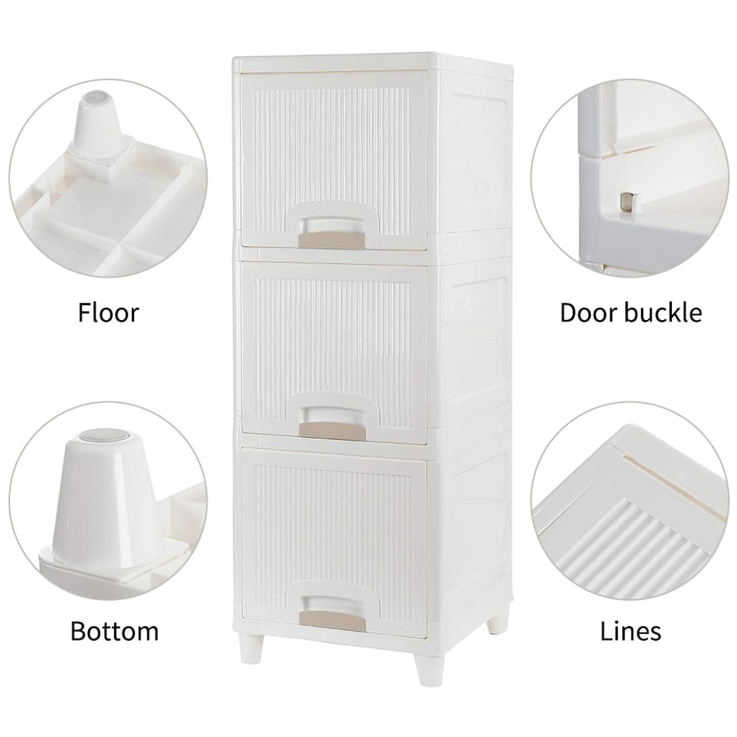 Wukusy 3-layer plastic storage cabinet with foldable drawers, suitable for kitchen, bathroom, or bedroom organization.