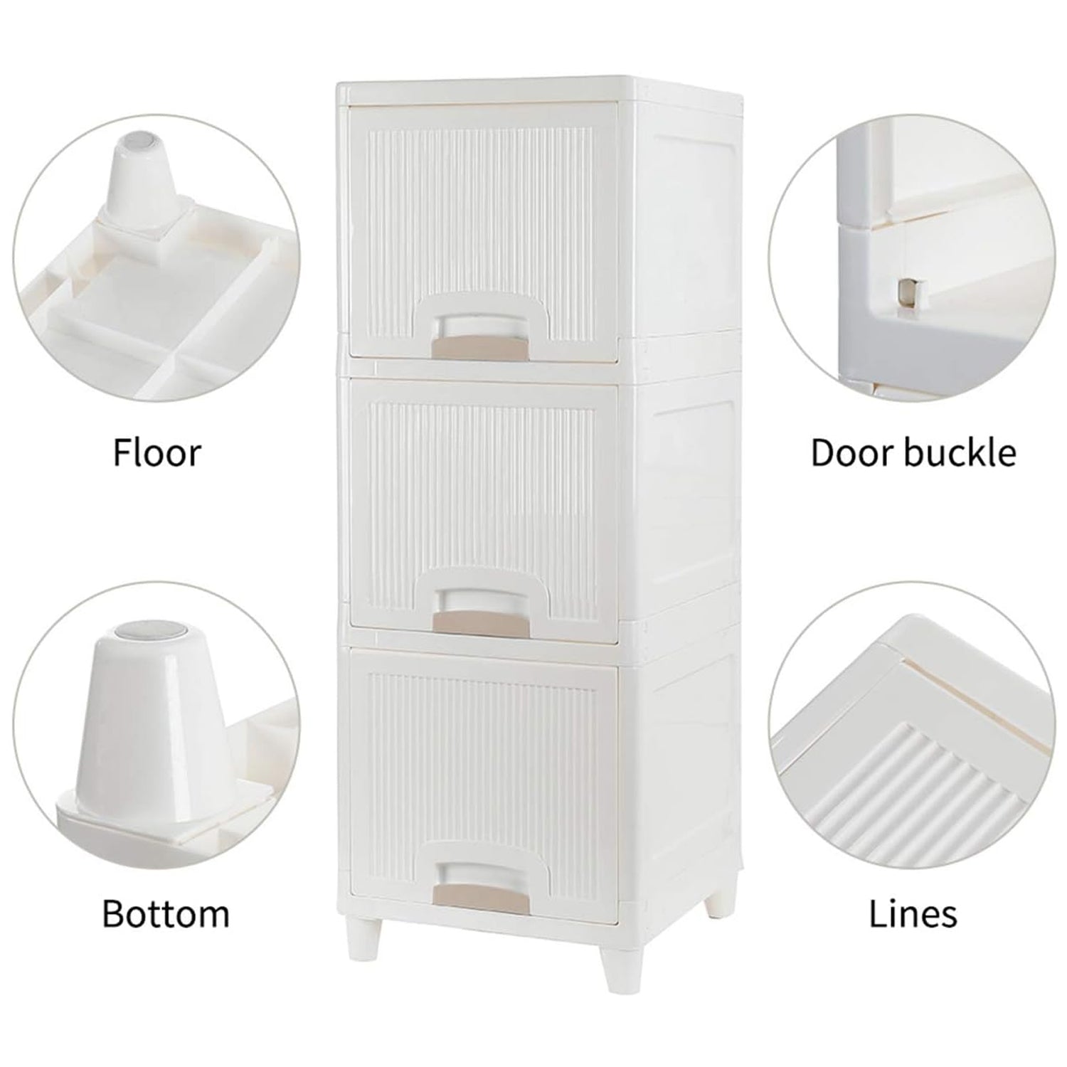 Wukusy 3-layer plastic storage cabinet with foldable drawers, suitable for kitchen, bathroom, or bedroom organization.