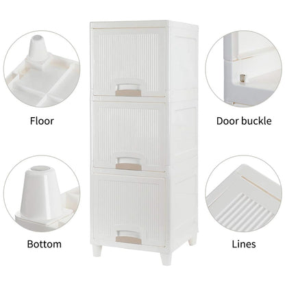 Wukusy 3-layer plastic storage cabinet with foldable drawers, suitable for kitchen, bathroom, or bedroom organization.