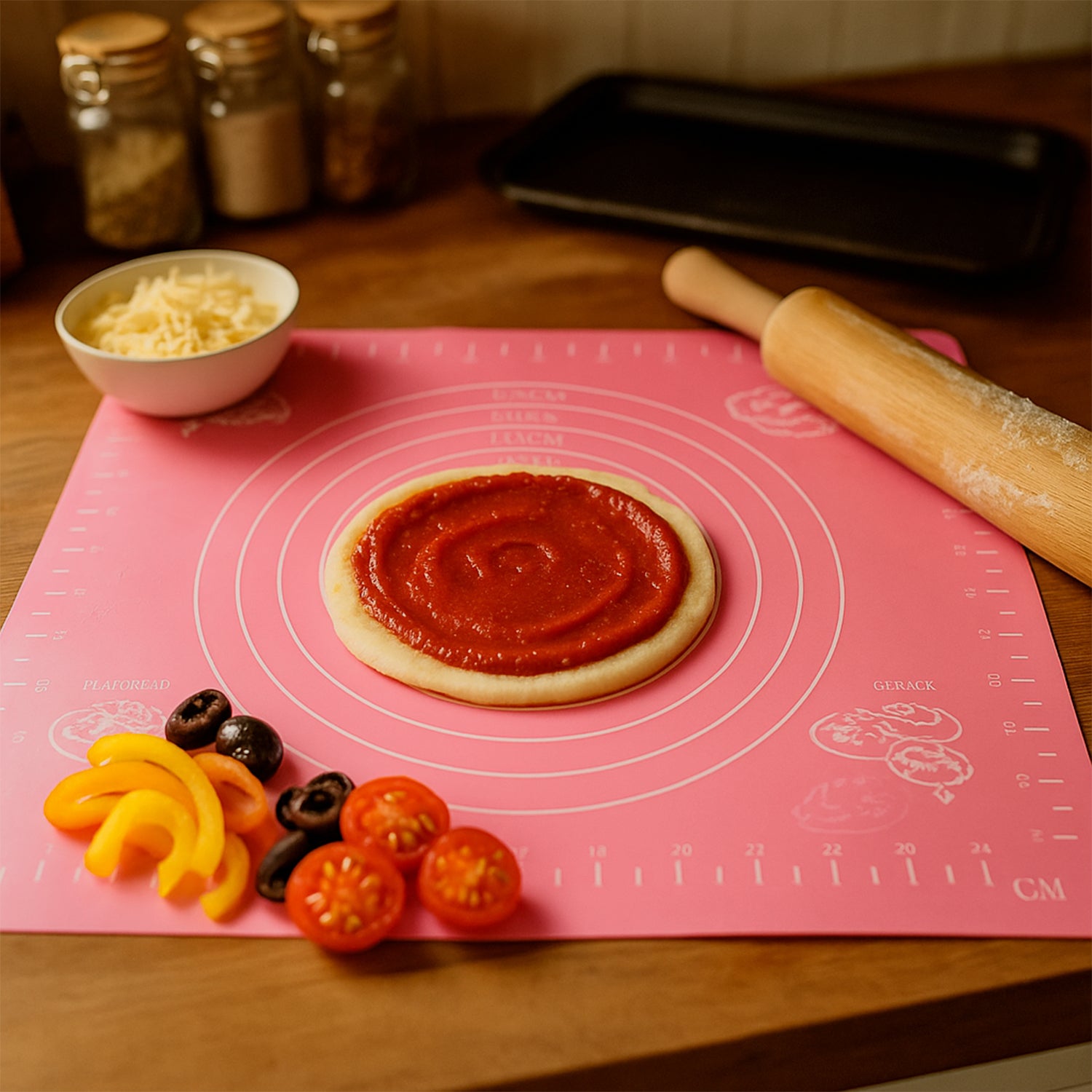 Wukusy non-stick dough rolling and baking mat, 29x26 cm, ideal for baking and rolling dough in a home kitchen.