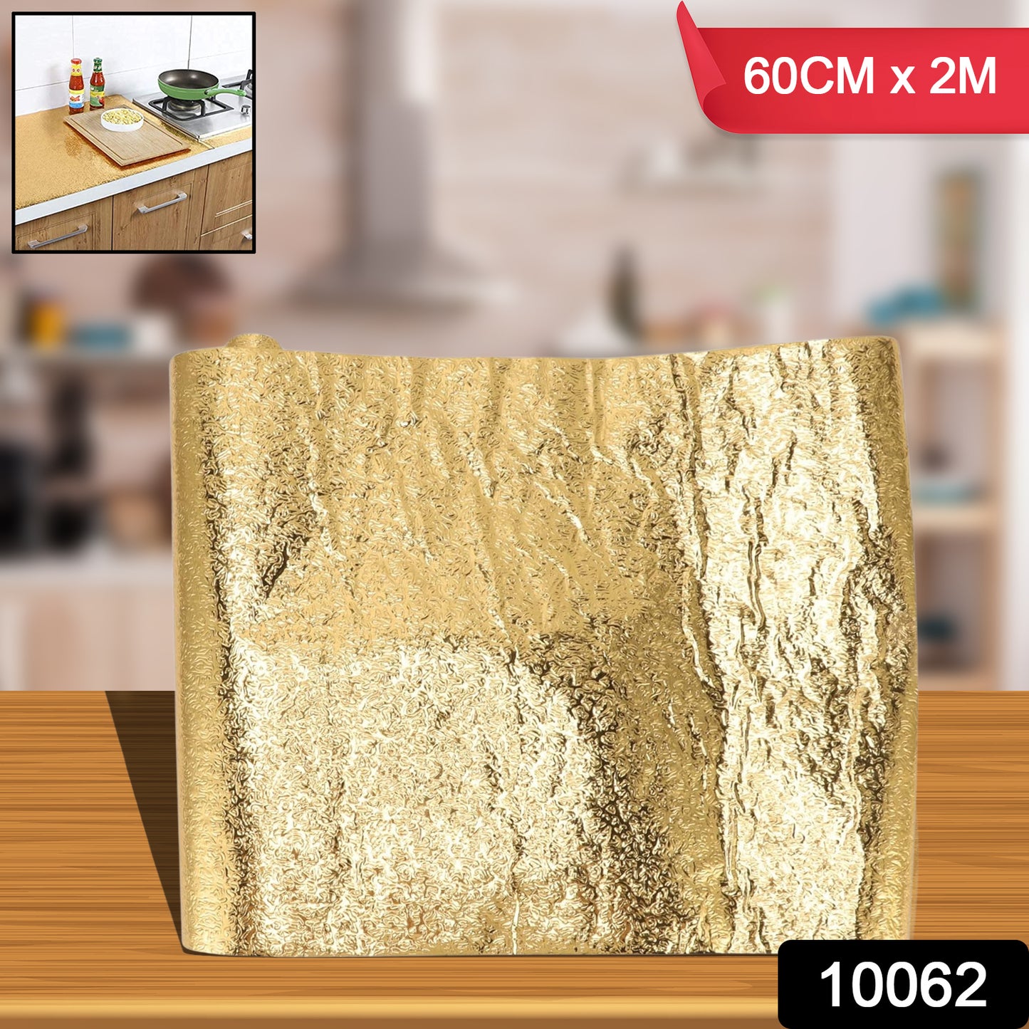 Golden waterproof aluminum foil wallpaper sticker by Wukusy, self-adhesive, oil-proof, ideal for kitchen and home wall protection.