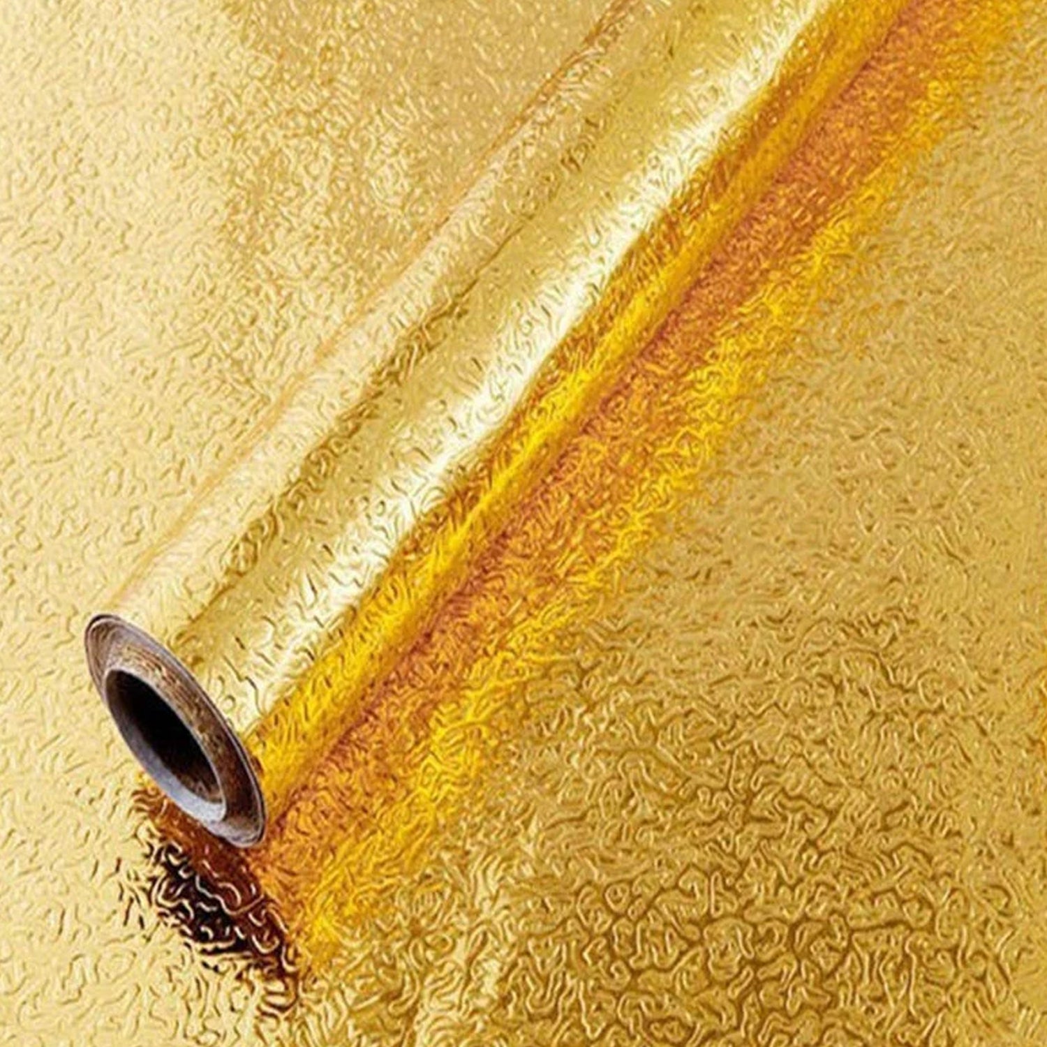 Golden waterproof self-adhesive aluminum foil wallpaper sticker by Wukusy, ideal for kitchen walls and surfaces, 60 cm by 2 m.