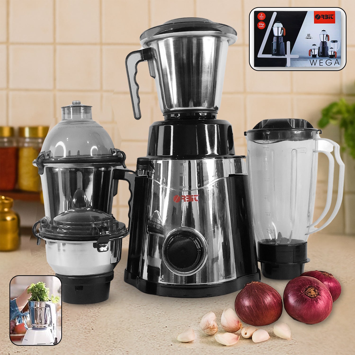 Wukusy Orbit heavy-duty 1 HP mixer grinder with four multipurpose jars for home and kitchen use