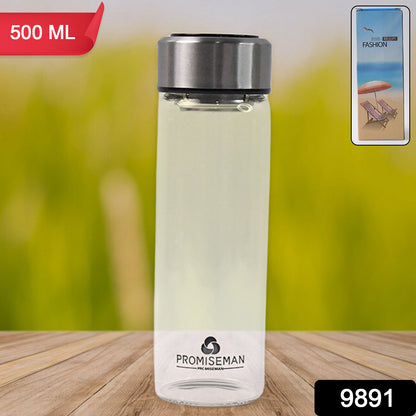 Wukusy outdoor sport glass water bottle with steel lid, 500ml capacity, ideal for hiking and outdoor activities.