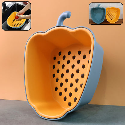 Wukusy pepper-shape 2-in-1 washing bowl for home and kitchen use, featuring a unique pepper design and durable plastic material.
