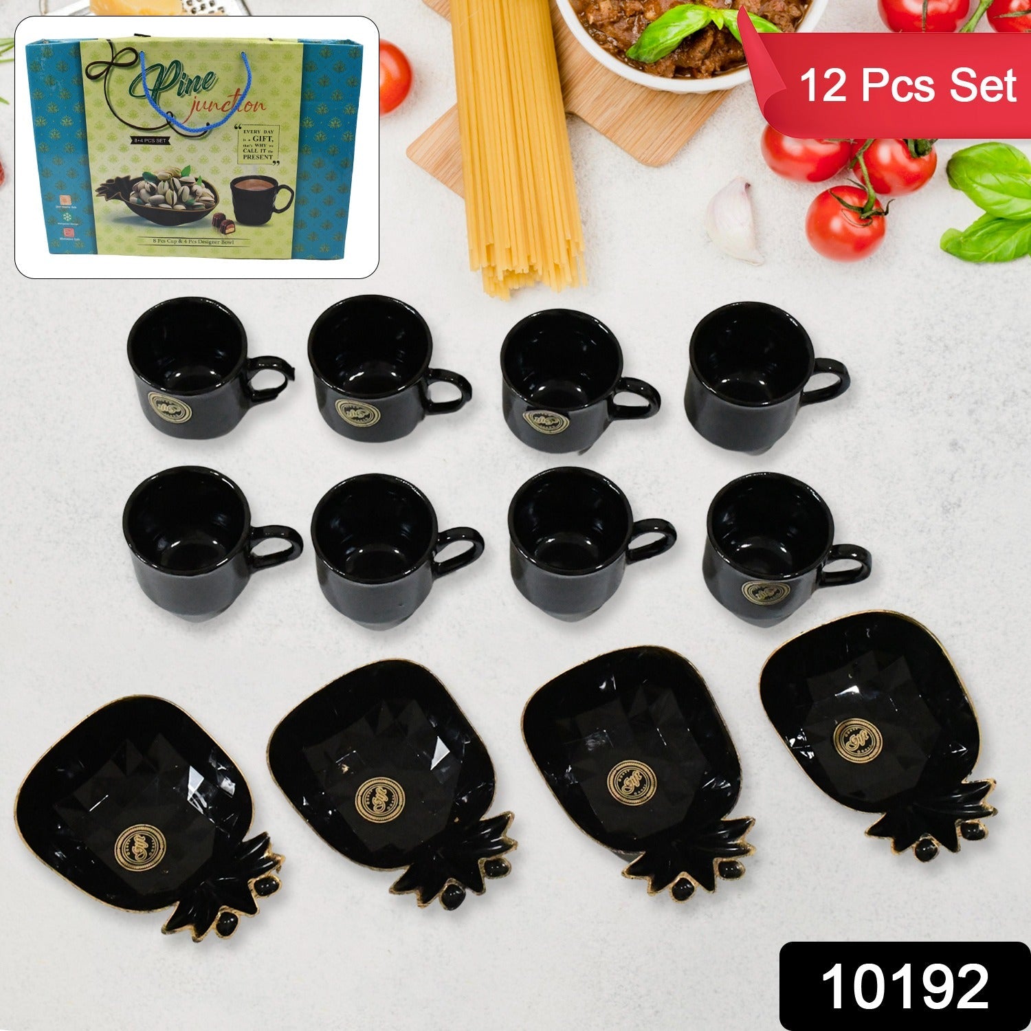Set of 12 Wukusy ceramic tea cups and mugs with pineapple-shaped serving bowl, perfect for home and kitchen use.