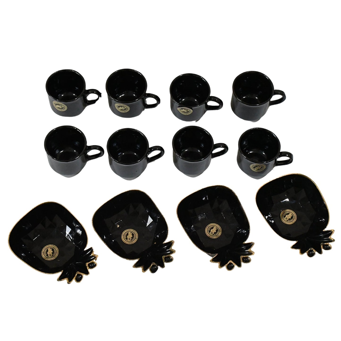 Wukusy Pine Junction ceramic tea cups and mugs set with pineapple-shaped serving bowl, 12-piece home and kitchen tableware set.