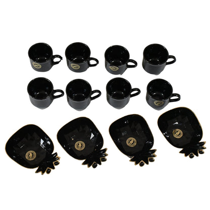 Wukusy Pine Junction ceramic tea cups and mugs set with pineapple-shaped serving bowl, 12-piece home and kitchen tableware set.