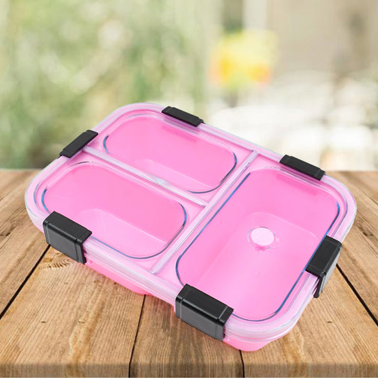 Wukusy plastic 3-compartment insulated lunch box for keeping meals fresh and organized at home or on the go.