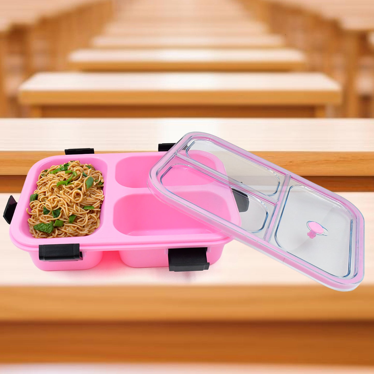 Wukusy plastic 3-compartment insulated lunch box for keeping meals fresh and organized, ideal for home and kitchen use.