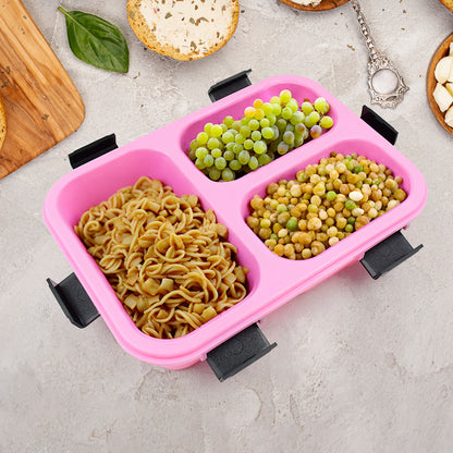 Wukusy plastic insulated lunch box with three compartments for easy meal organization, ideal for home and kitchen use.