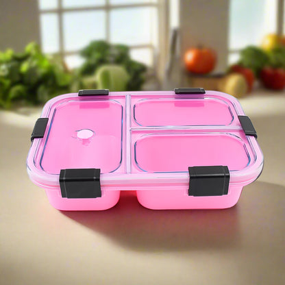 Wukusy plastic 3-compartment insulated lunch box for home and kitchen, featuring separate sections for easy meal packing.