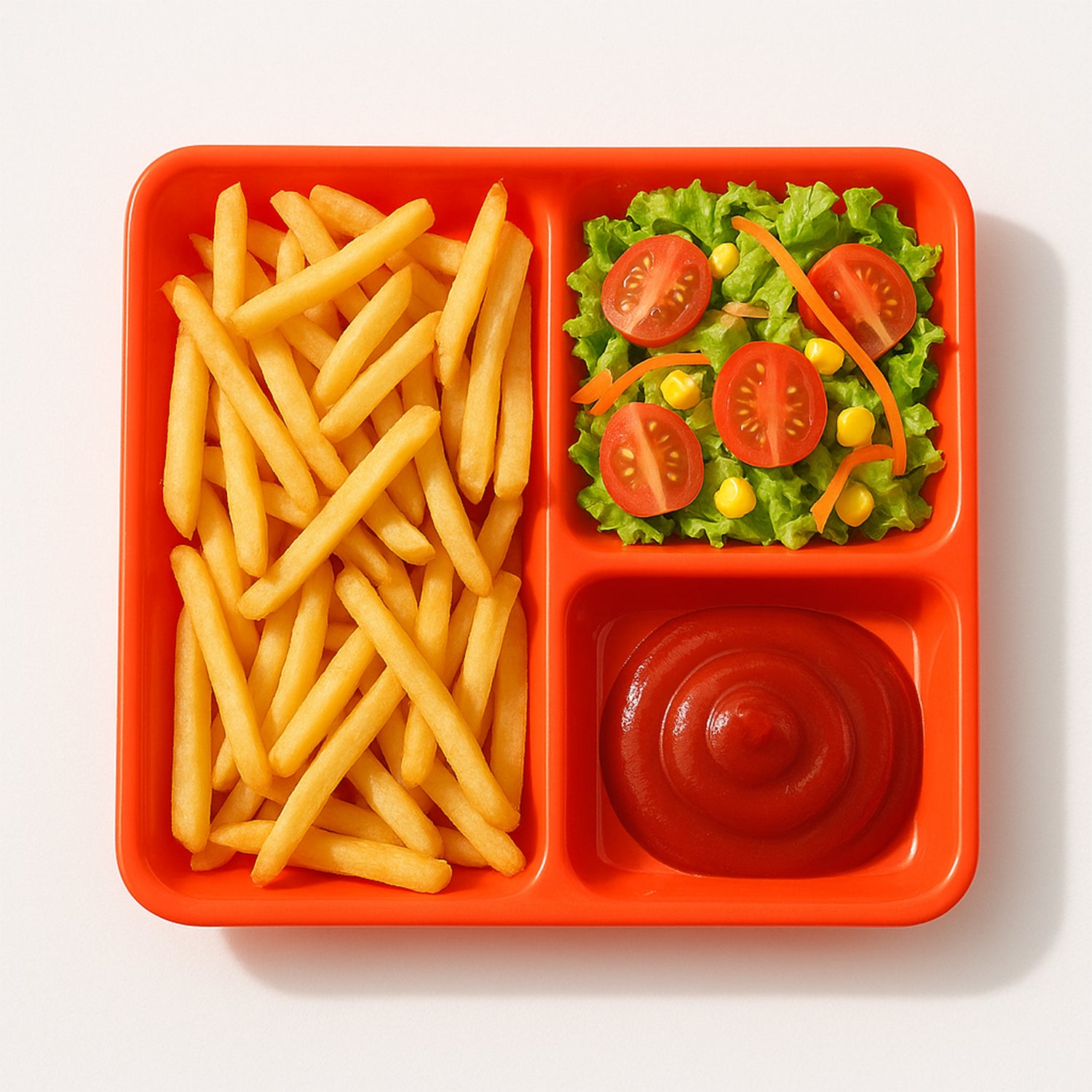 Wukusy plastic 3-compartment rectangular meal serving tray for home and kitchen use, featuring separate sections for food presentation.