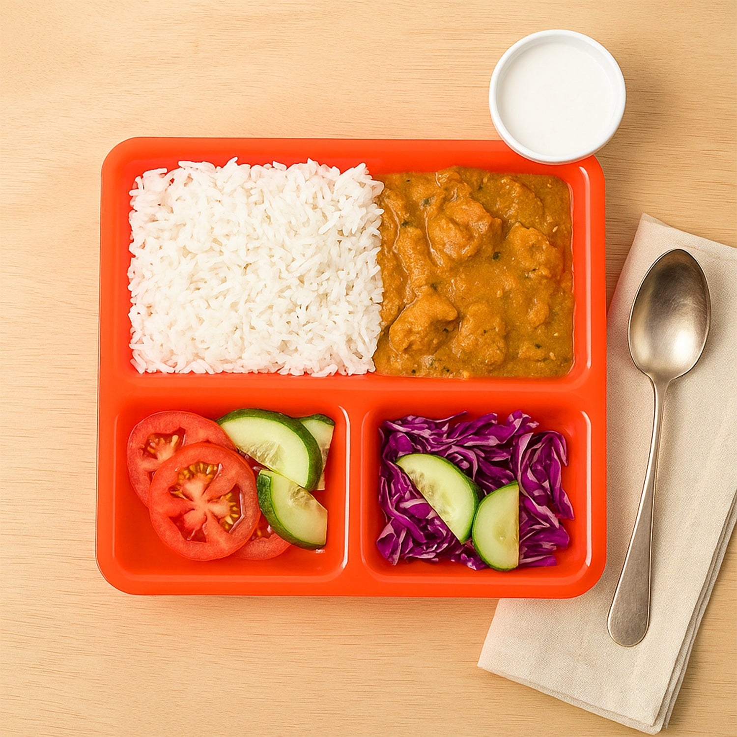 Wukusy plastic 3-compartment rectangular meal serving tray with divided sections for home and kitchen use.