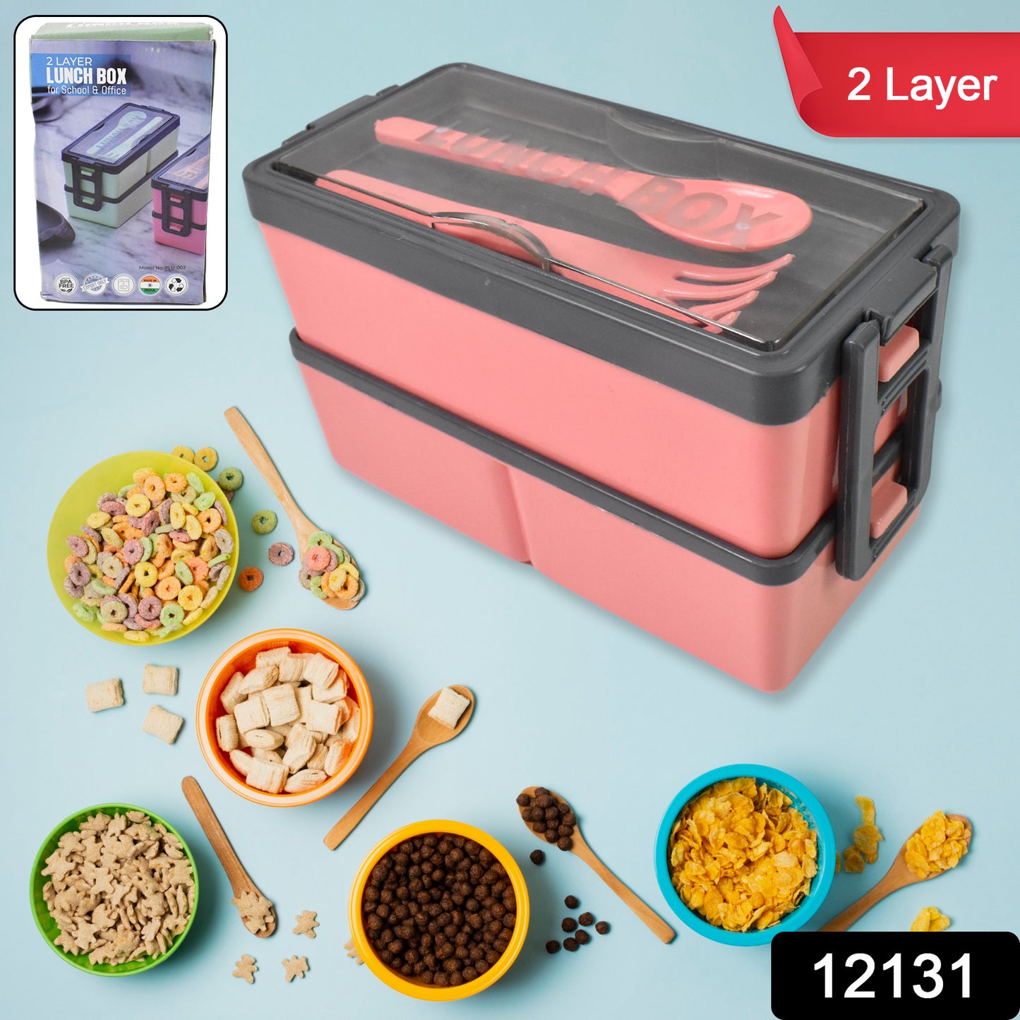 Wukusy plastic 3-layer leak-proof lunch box with three compartments for office meals, made of durable food-grade material.