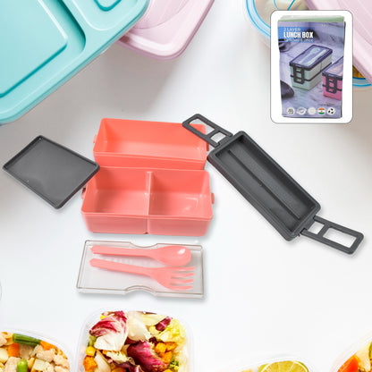 Wukusy plastic 3-layer leak-proof lunch box with three compartments, suitable for office meals, in a home and kitchen setting.