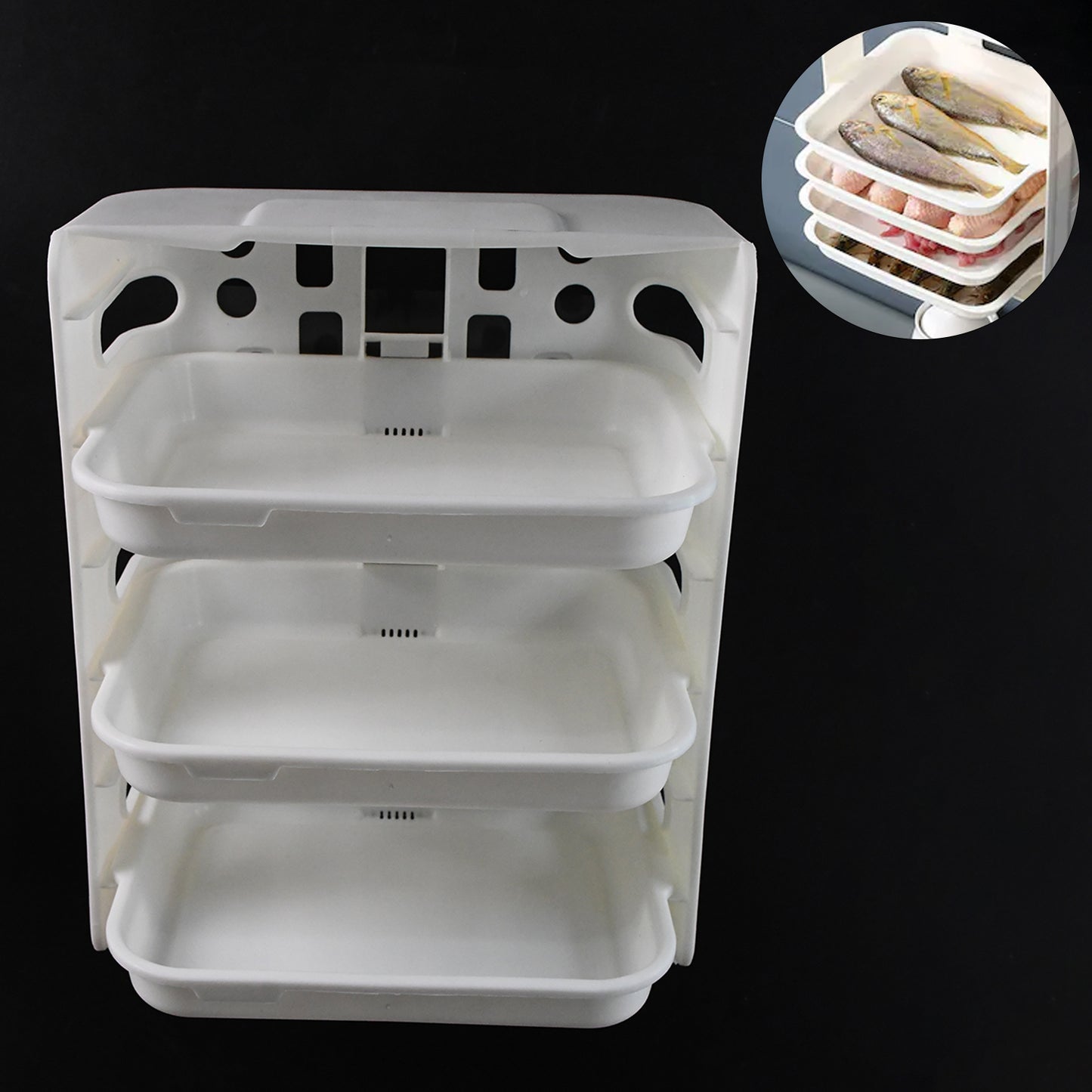 Wukusy plastic 3-layer wall-mounted food organizer rack for kitchen storage, featuring multiple compartments for pantry organization.