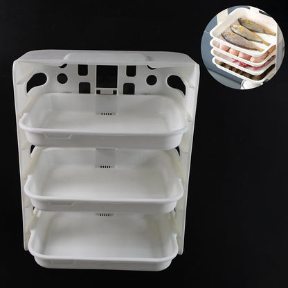 Wukusy plastic 3-layer wall-mounted food organizer rack for kitchen storage, featuring multiple compartments for pantry organization.