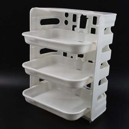 Wukusy plastic 3-layer wall-mounted food organizer rack for kitchen storage, shown mounted on a kitchen wall.
