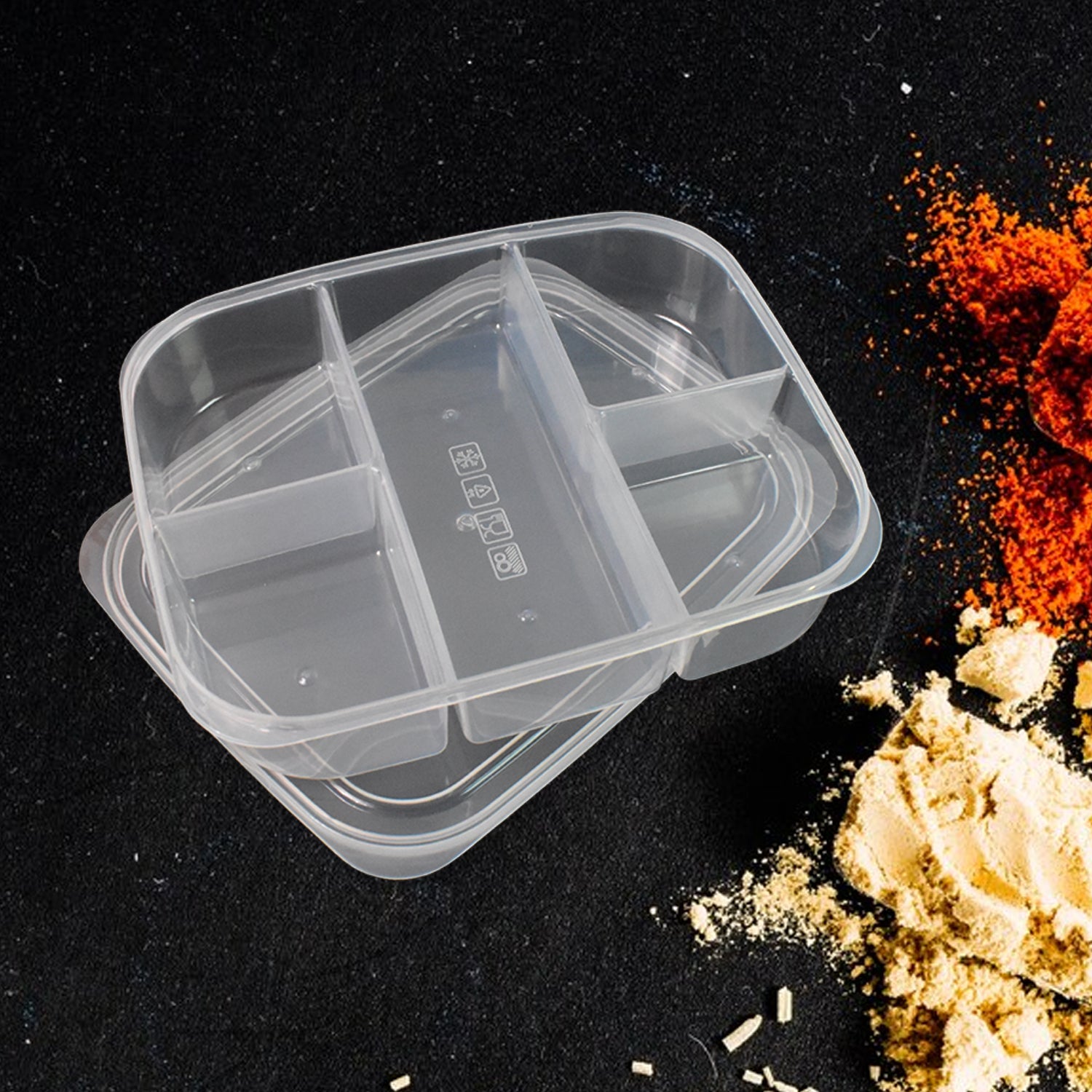 Wukusy plastic 5-compartment reusable lunch box for home and kitchen use, designed for organized meal storage.