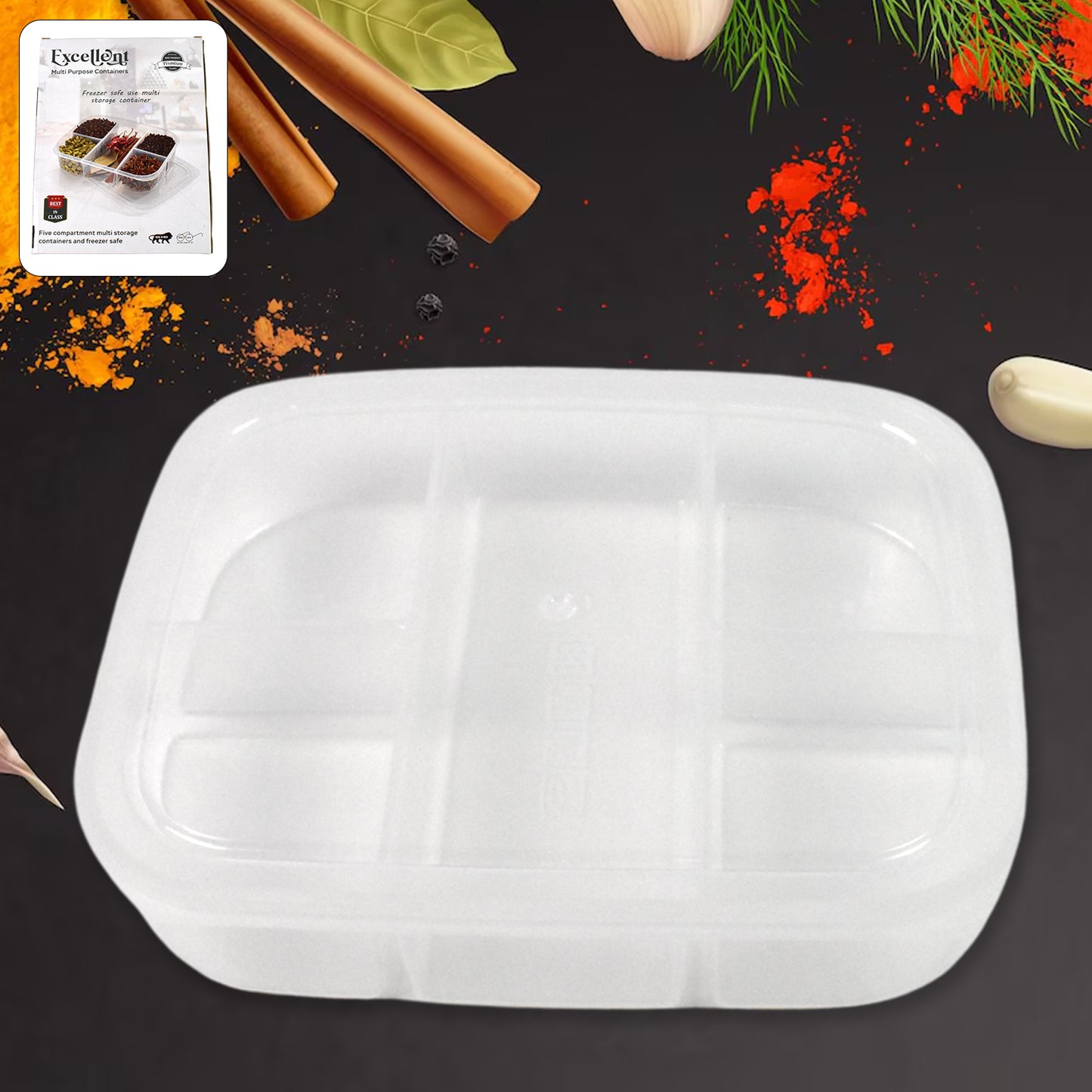 Wukusy plastic 5-compartment reusable lunch box with secure lid, ideal for home and kitchen meal storage and organization.